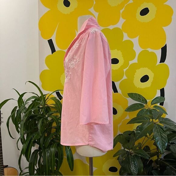 Vintage 1970s Caro Honolulu Floral Embroidered Hawaiian Button Up Popover Blouse - Picture 4 of 8